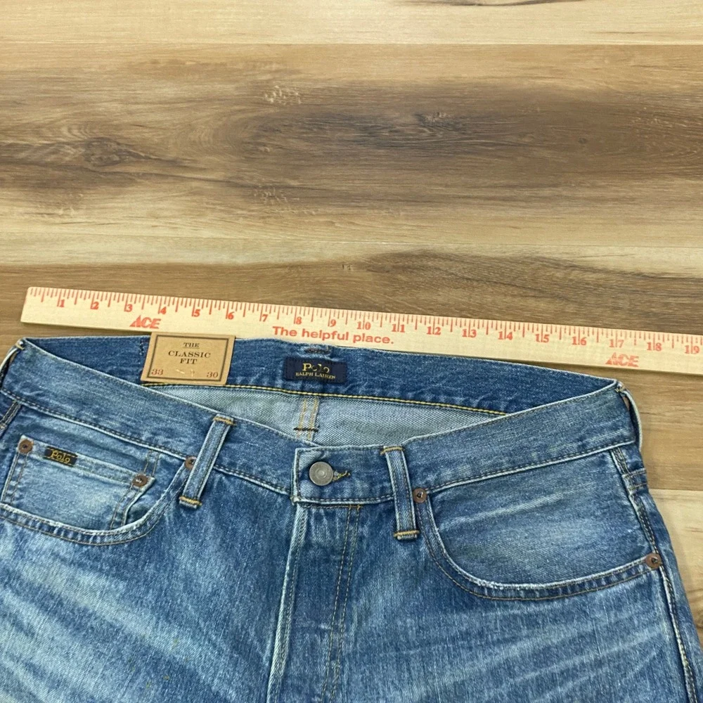 Polo Ralph Lauren Jeans 33x30 Classic Fit Distressed Cotton Denim Blue Straight